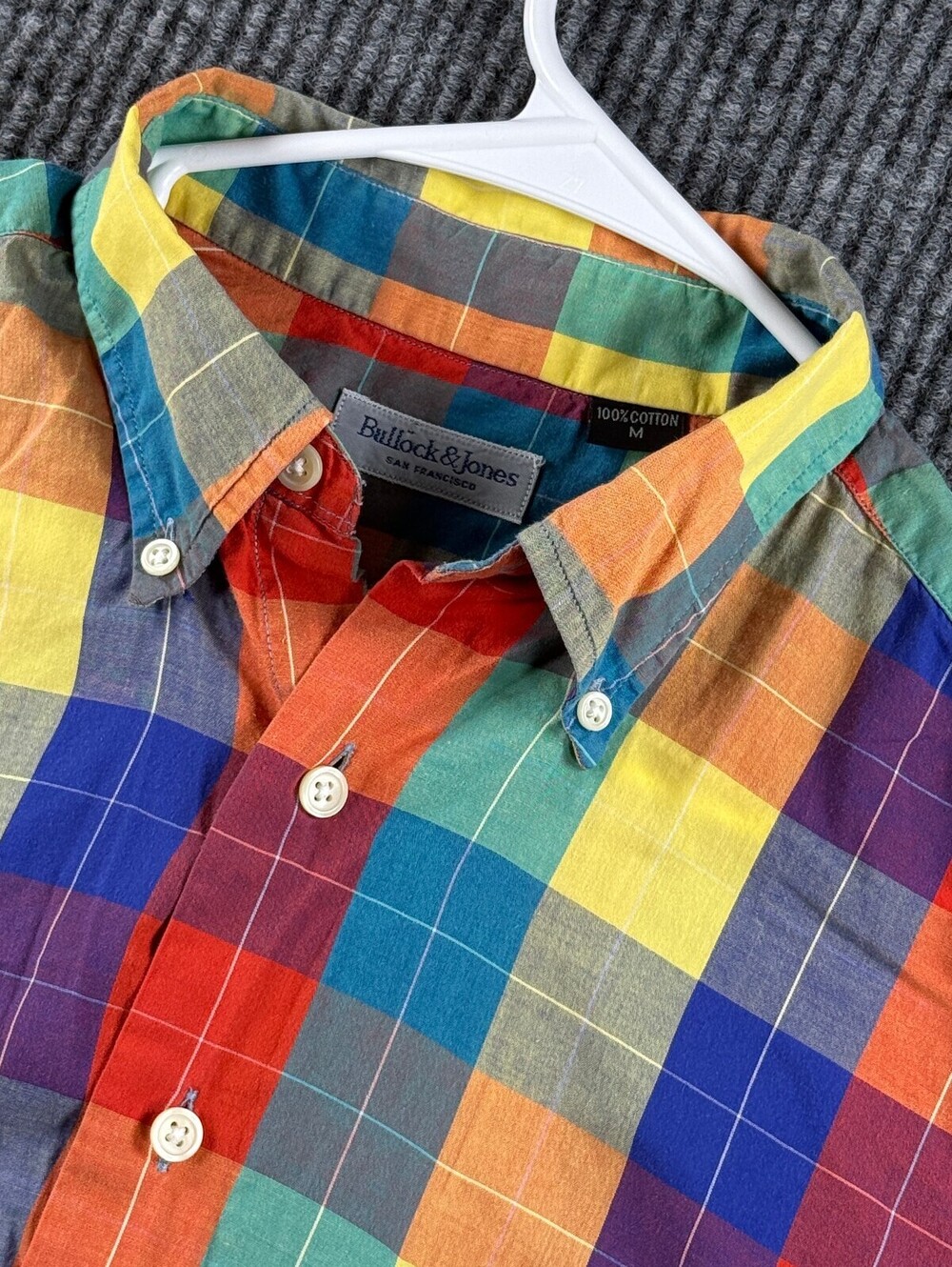 Bullock & Jones Short Sleeve Button Up Shirt Mens M Multicolor Plaid Colorful